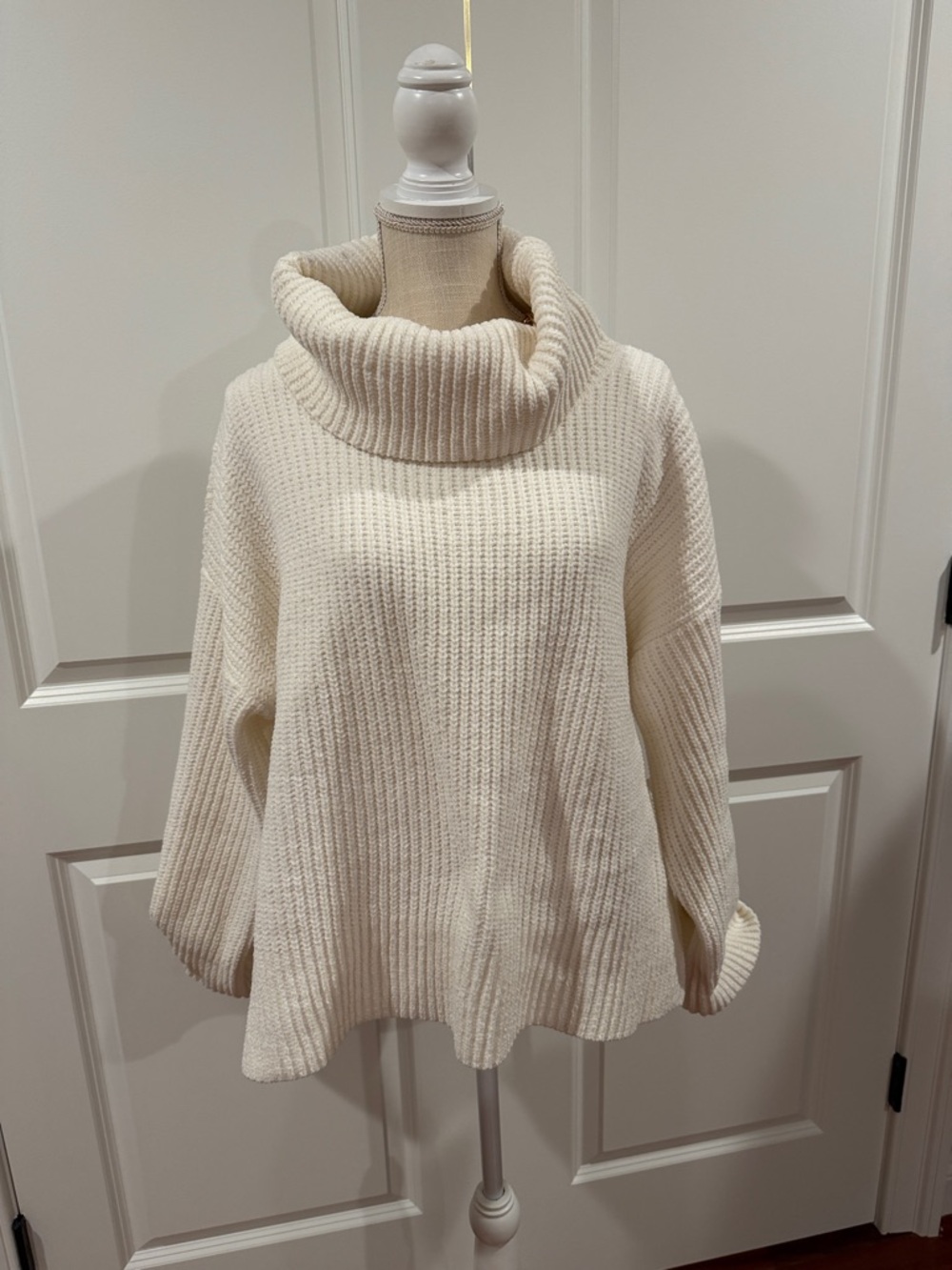 Ann Taylor Ivory Ribbed Cowl Neck Sweater